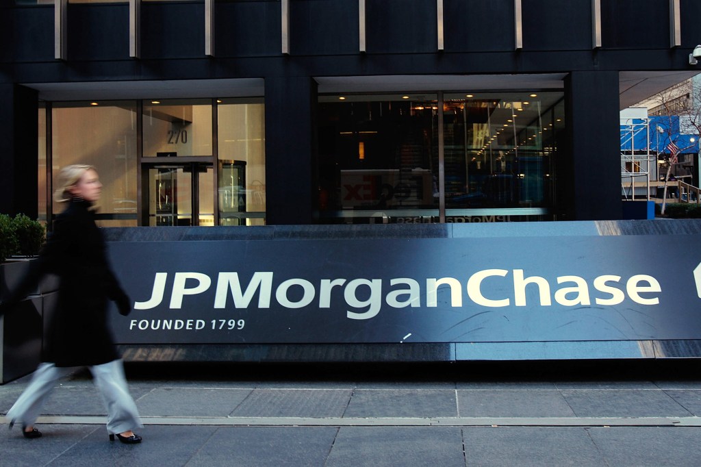 JPMorgan Chase signage outside its headquarters