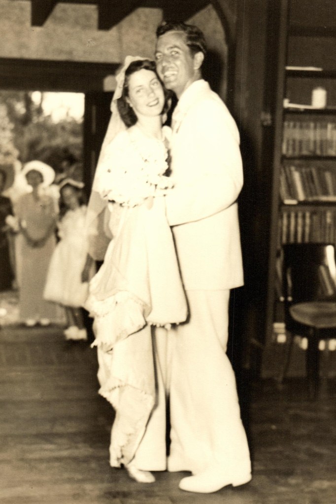 Marcia Moore and Simons Roof on their wedding day.