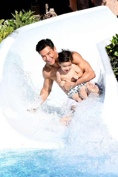 Turks and Caicos was honored with the presence of Mario Lopez (left) and son Santino slipping and sliding.