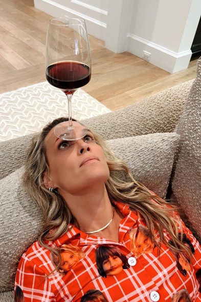 Donning jammies adorned with her children’s faces, Molly Sims is trying to catch a break while the kids are home for the holidays.