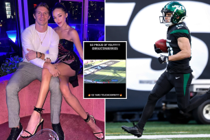 Sophia Culpo celebrates boyfriend Braxton Berrios' 102-yard run for the Jets