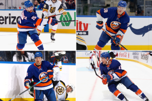 Clockwise from top left, a composite image of Cal Clutterbuck, Anthony Beauvillier, Zach Parise and Oliver Wahlstrom.