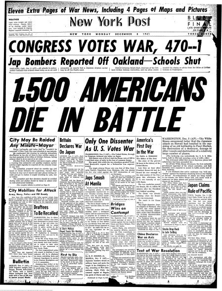 Evening Post (published as New York Post) – December 8, 1941 – p