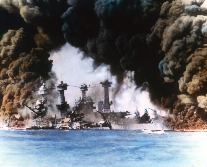 Smoke Pours From Battleships At Pearl Harbor