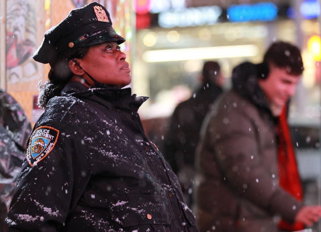 An officer standing on post in the snow on January 16, 2022