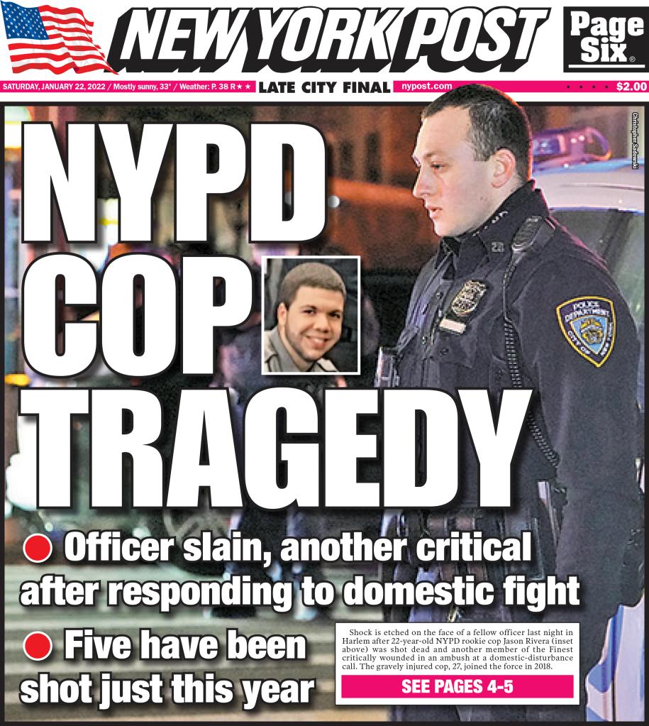 Front Page of the New York Post on Jan. 22, 2022.