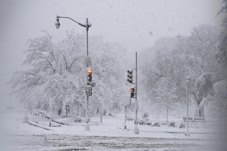 Snow falls during a winter storm over the capital region on Jan. 3, 2022 in Washington, DC.