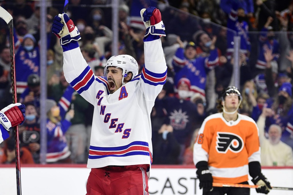 Chris Kreider celebrates a goal on Saturday.