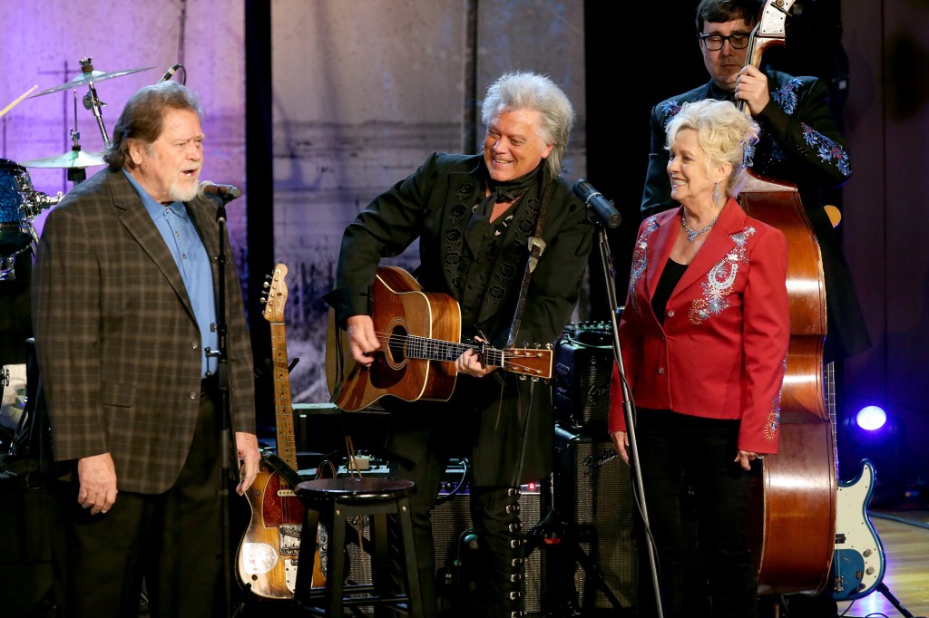 Dallas Frazier (left), Marty Stuart (center) and Connie Smith perform at the Country Music Hall of Fame and Museum in Nashville, Tennessee on Sept. 25, 2019.