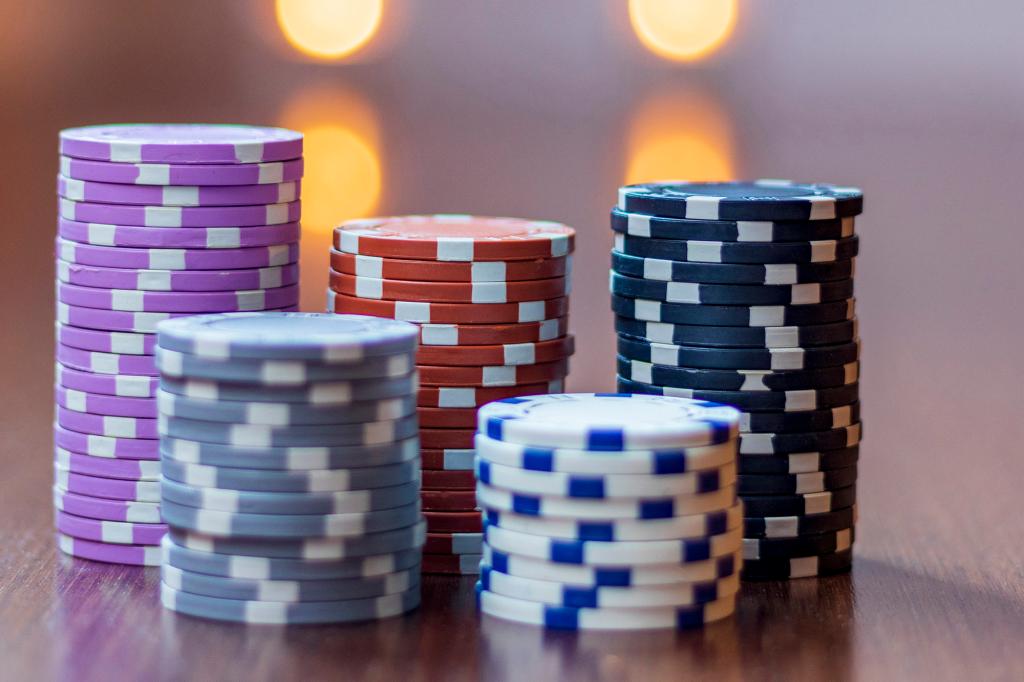 Multi-colored and columnized casino chips