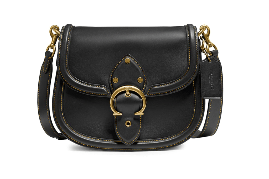 black round purse with goldtone buckle