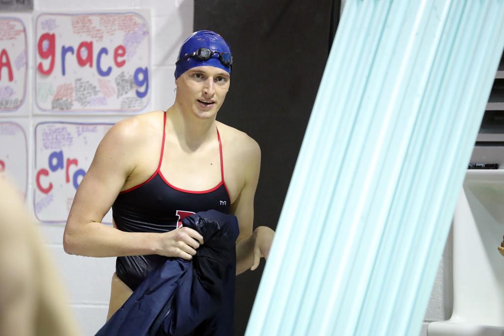 Lia Thomas of the Pennsylvania Quakers after competing in a freestyle event