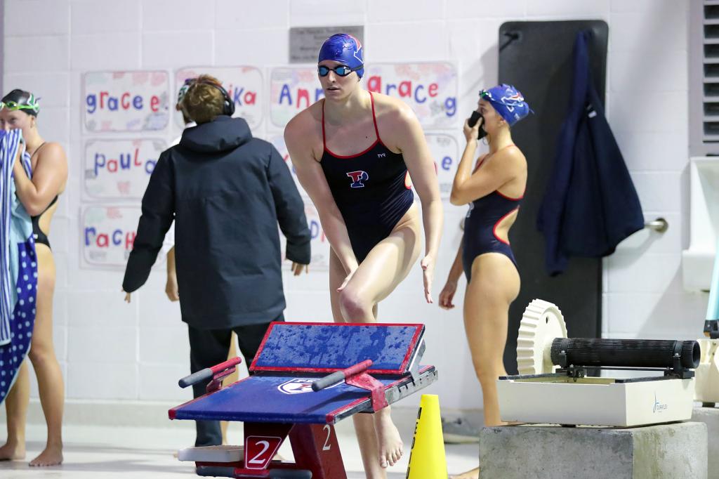 Lia Thomas of the Pennsylvania Quakers gets ready to compete in a freestyle event