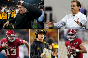 Clockwise from top left: Kirby Smart, Nick Saban, Bryce Young, Jim Harbaugh and Caleb Williams