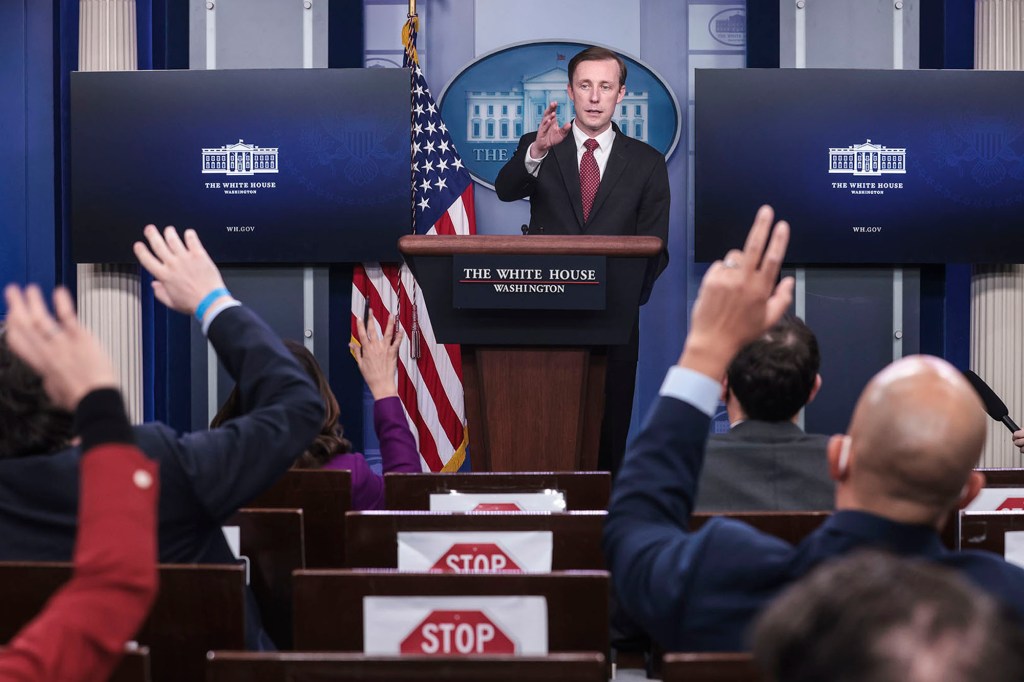 White House National Security Advisor Jake Sullivan speaks during the daily briefing in the Brady Press Briefing Room at the White House in Washington, DC