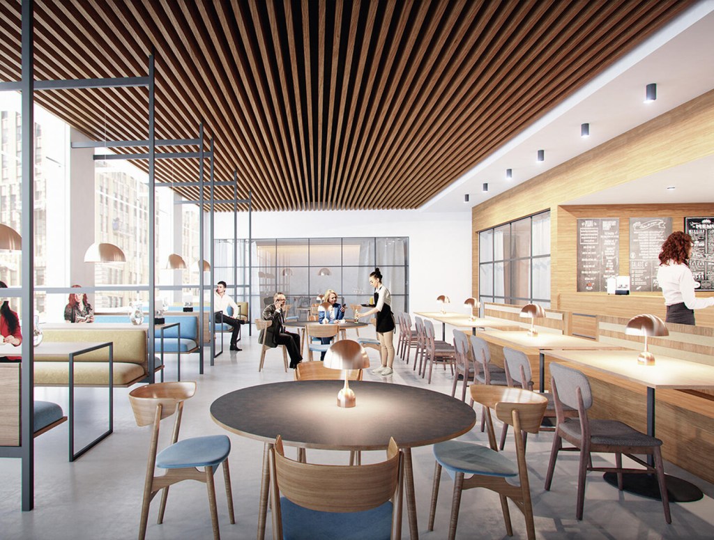 Rendering of dining area in Five Times Square