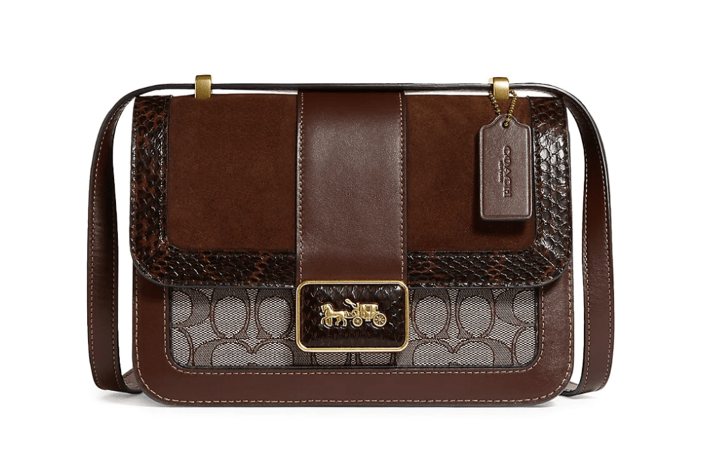 Square brown purse with snakeskin