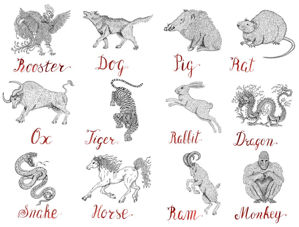 Design graphic set with twelve chinese zodiac animals
