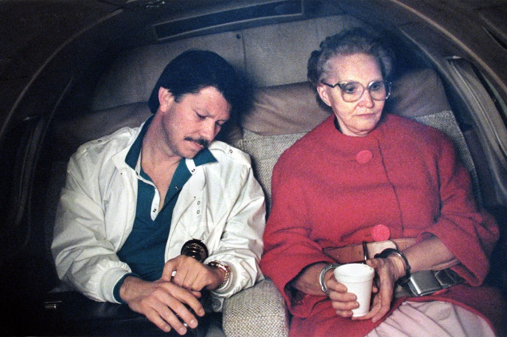 Homicide detective John Cabrera, left, with Dorothea Puente, right, in 1988 