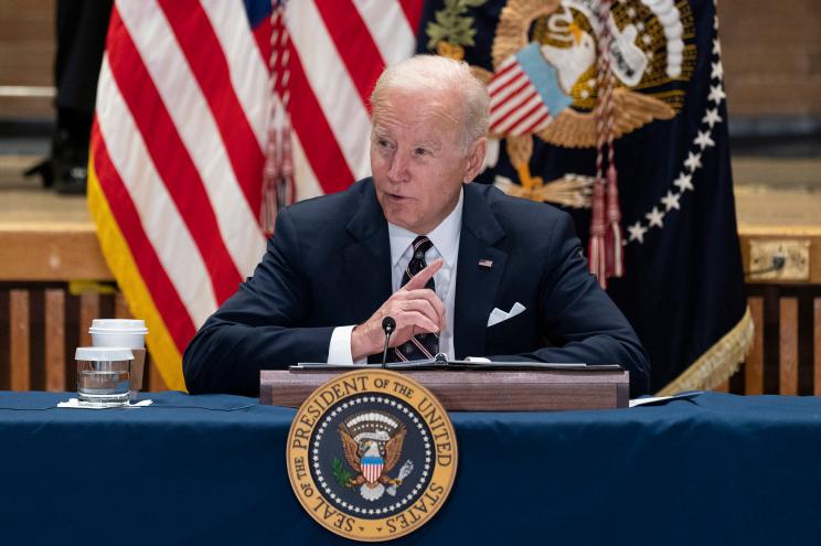 President Joe Biden speaks at an event to discuss gun violence strategies.