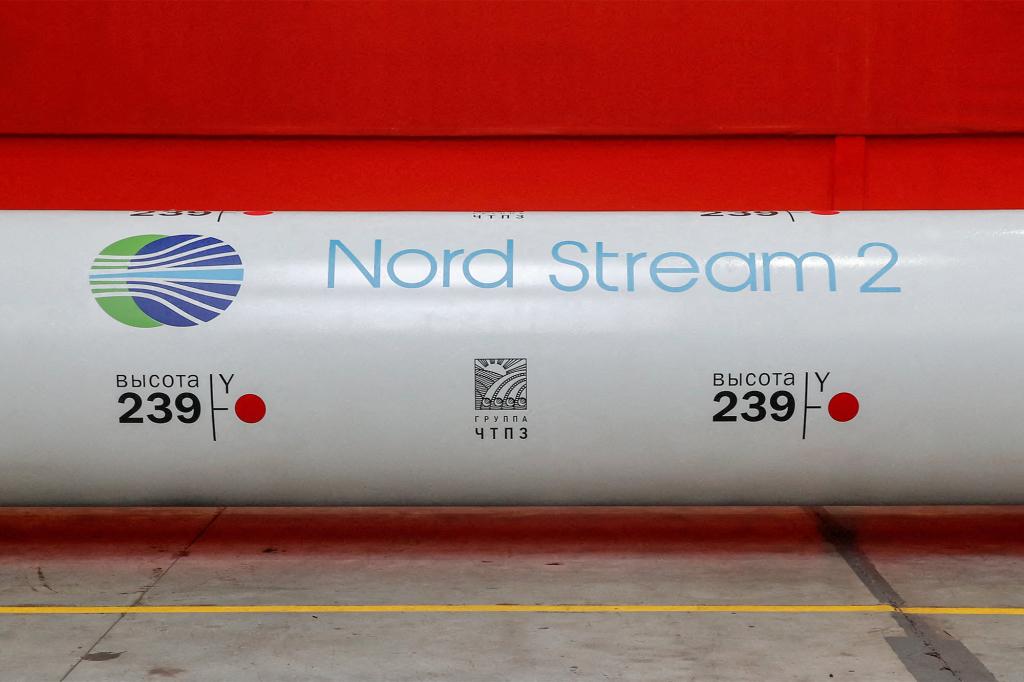 The logo of the Nord Stream 2 gas pipeline project is seen.