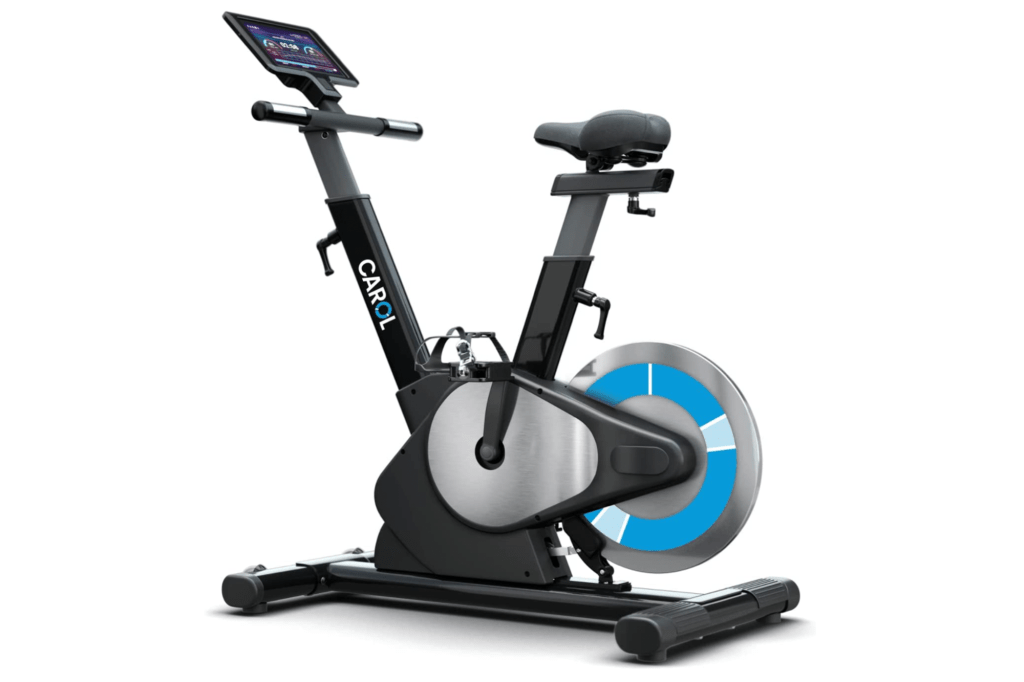 Silver, black and blue high-tech exercise bike