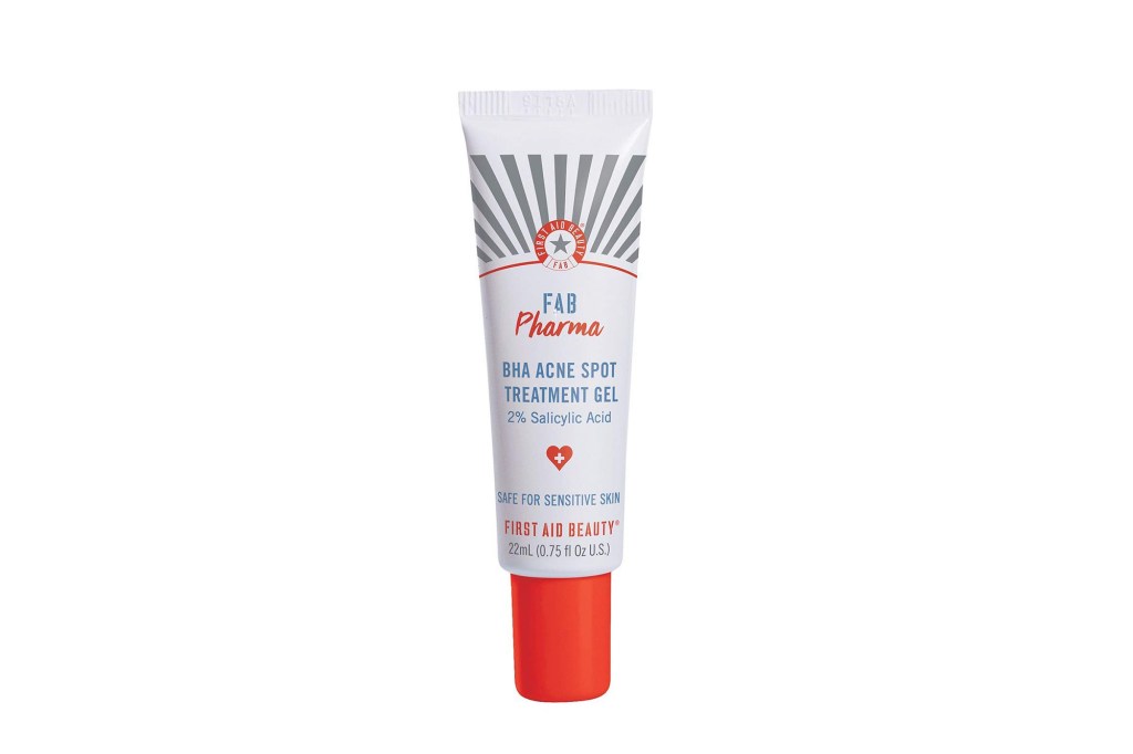 White and red tube of acne spot treatment gel