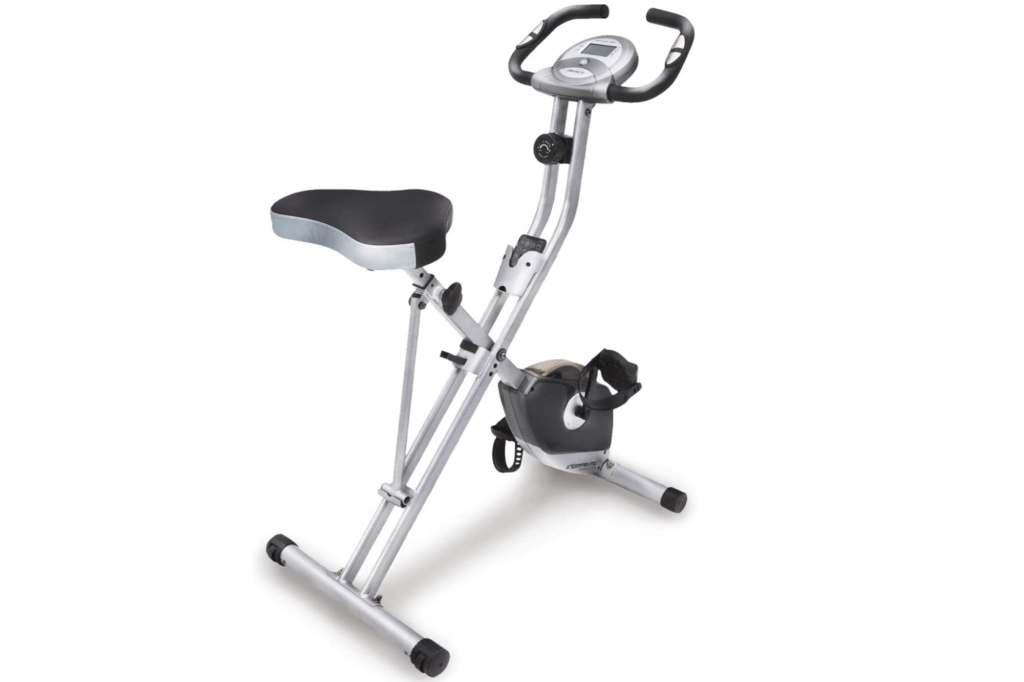 Silver and black exercise bike