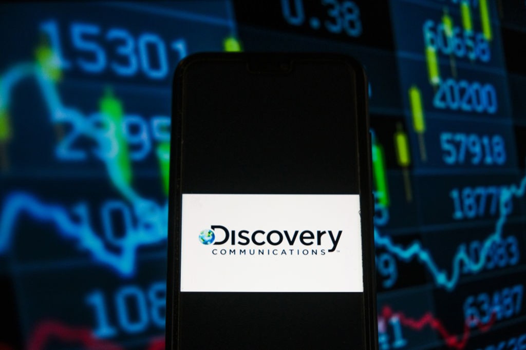 A Discovery logo on a phone