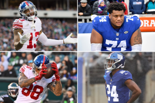 New York Giants first-round picks of recent vintage include, clockwise from top left: Odell Beckham Jr., Ereck Flowers, Eli Apple and Evan Engram.