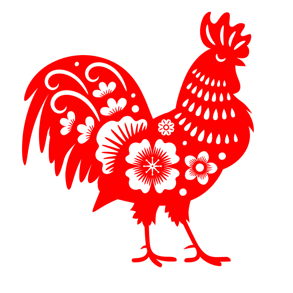 Red Chinese zodiac illustration of the rooster
