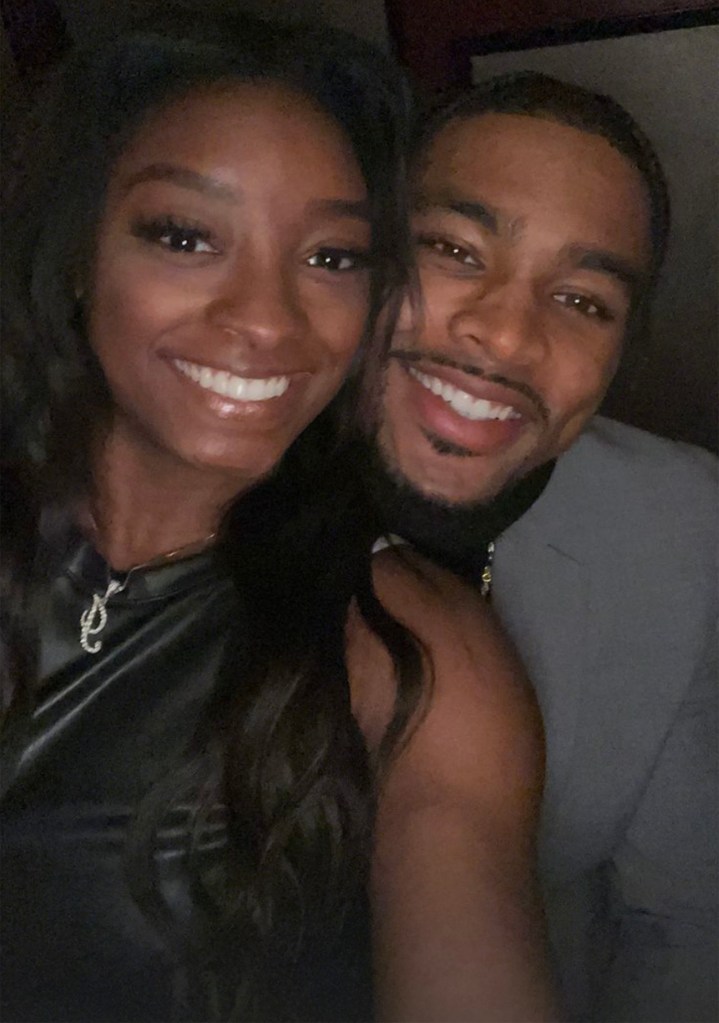 Simone Biles and Jonathan Owens, here in an Instagram Story from Valentine's Day, announced their engagement on Tuesday, Feb. 15, 2022