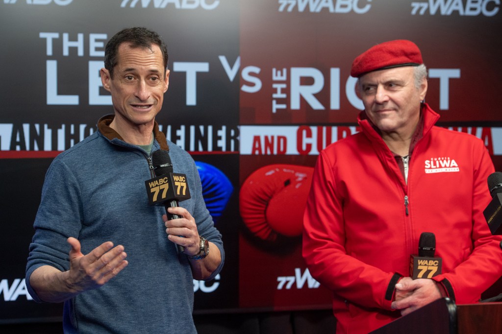 Curtis Sliwa and Anthony Weiner, press conference for their new radio program "Left vs. Right", 77 WABC Radio.