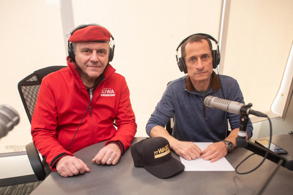 Curtis Sliwa and Anthony Weiner, press conference for their new radio program "Left vs. Right", 77 WABC Radio.