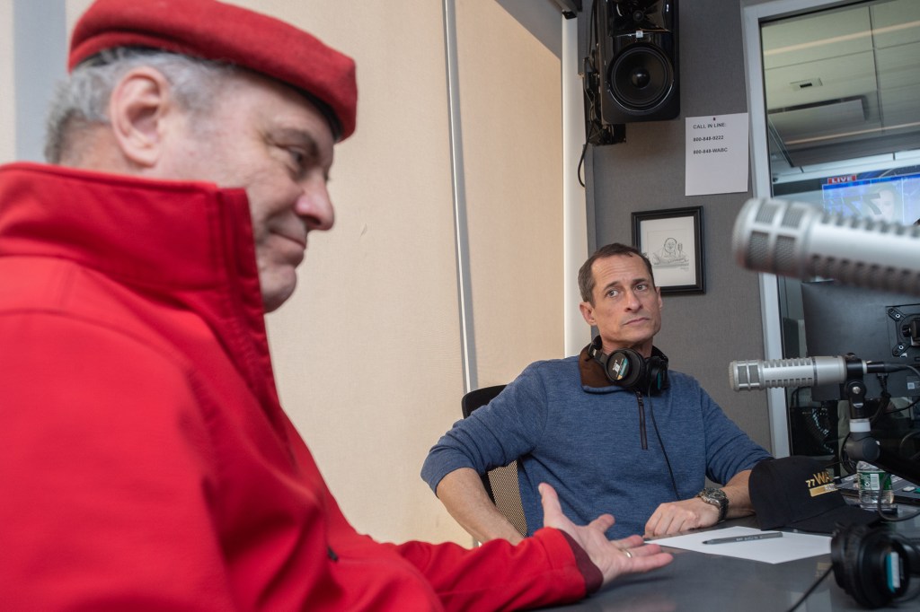 Curtis Sliwa and Anthony Weiner, press conference for their new radio program "Left vs. Right", 77 WABC Radio.