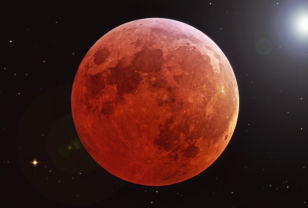 Red rusty planet Mars depicted against a dark space background