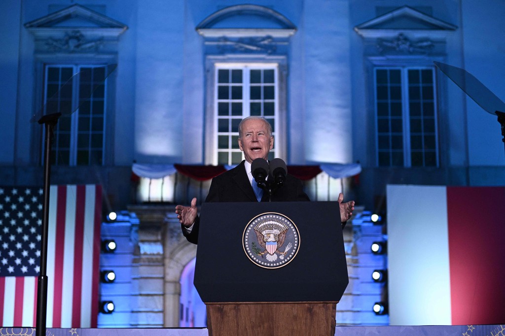 President Biden delivers a speech at the Royal Castle in Warsaw, Poland, on March 26, 2022. 