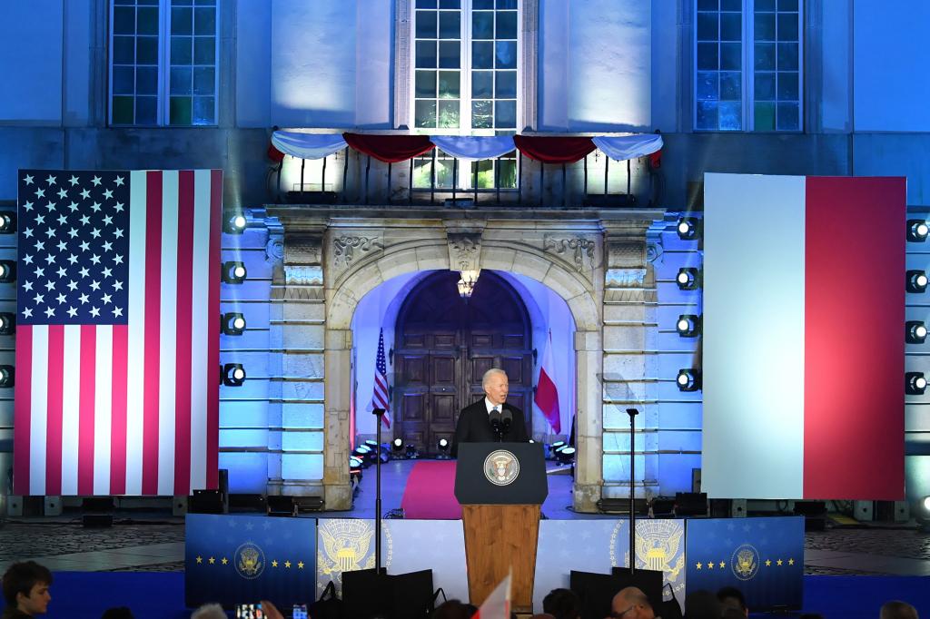 President Biden delivers a speech at the Royal Castle in Warsaw, Poland, on March 26, 2022.