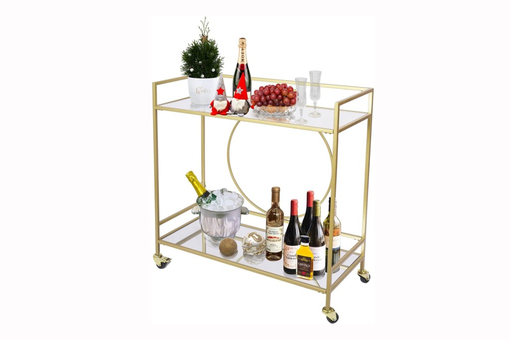 RiteSune Large Gold Rolling Bar Cart