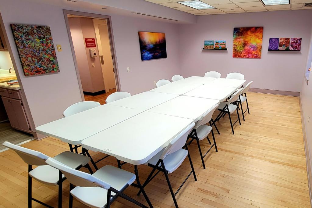 Interior of a dining area inside the building.