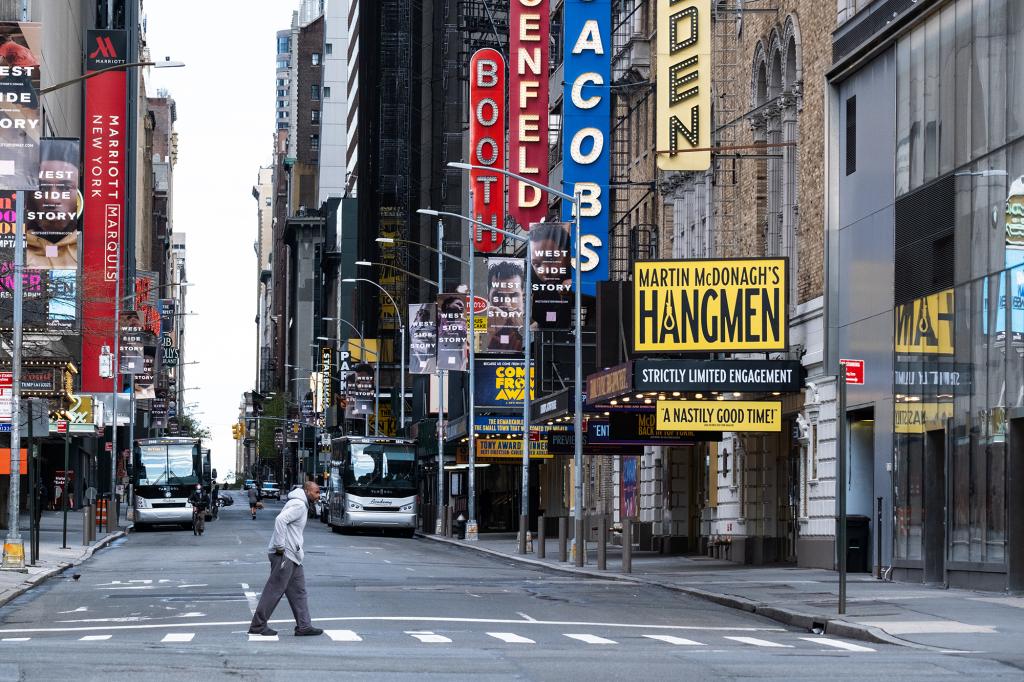 An empty Theater District in Manhattan