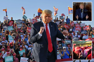 Former President Donald Trump dances as he leaves a rally at Tucson International Airport in Tucson, Arizona on October 19, 2020.