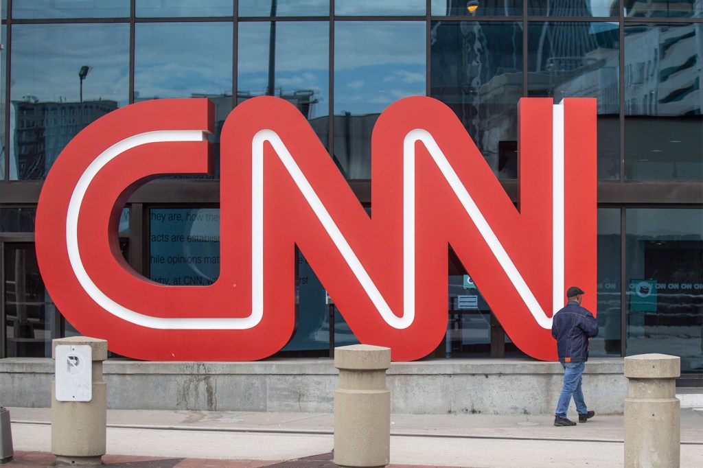 The CNN logo is displayed at the entrance to the CNN Center in Atlanta on Wednesday, Feb. 2, 2022.