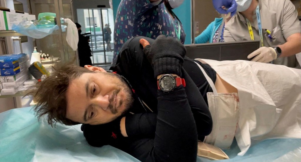 US journalist Juan Arredondo receiving medical attention after getting shot in Irpin at a Kyiv hospital.