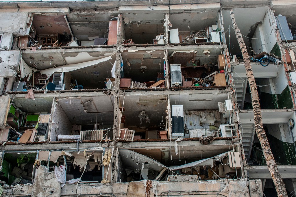 A destroyed apartment building in Kharkiv on March 13, 2022.