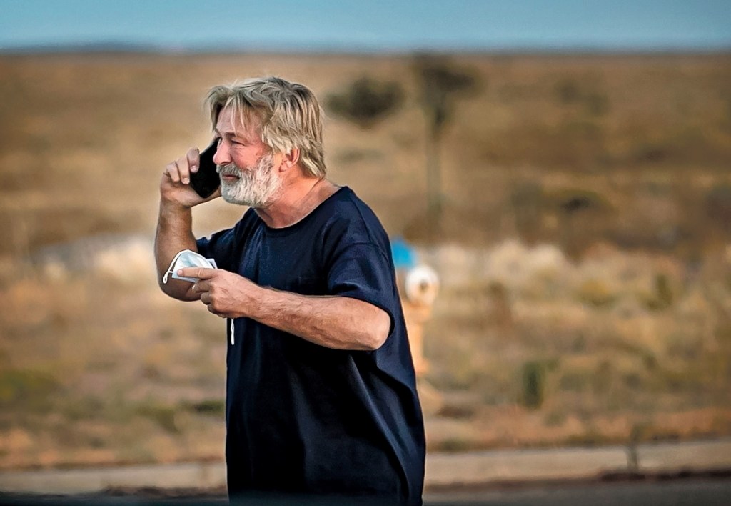 Baldwin on the phone on the set.