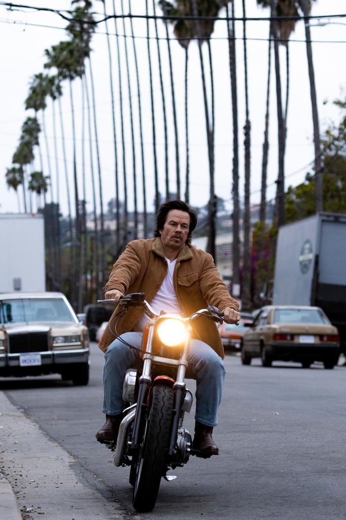 Mark Wahlberg on a motorcycle in the new film, "Father Stu."