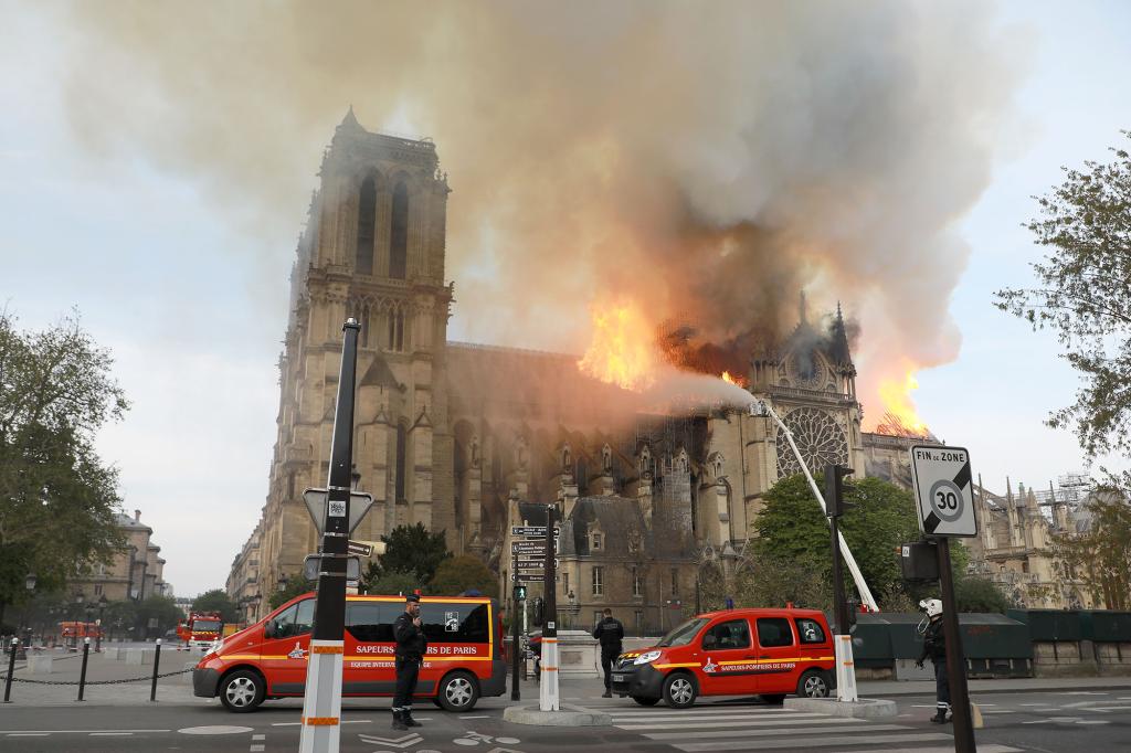 A large fire engulfed the Notre Dame Cathedral in Paris on April 15, 2019.