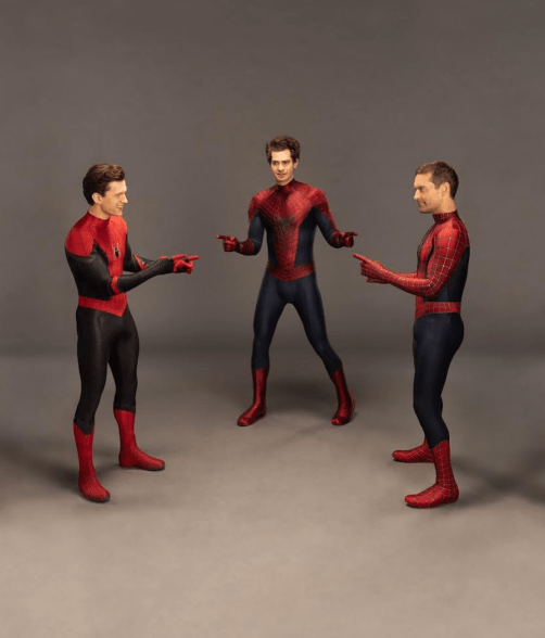 The three actors who play Spiderman recreate a meme.