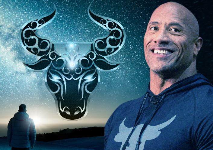 Taurus bull zodiac sign and a picture of Dwayne "The Rock" Johnson